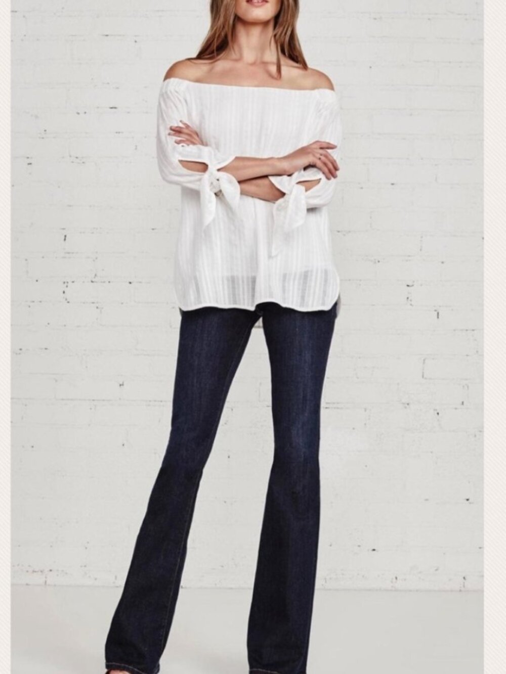 Bailey 44 NWT Off-Shoulder Peasant Blouse with Tie Sleeves size M